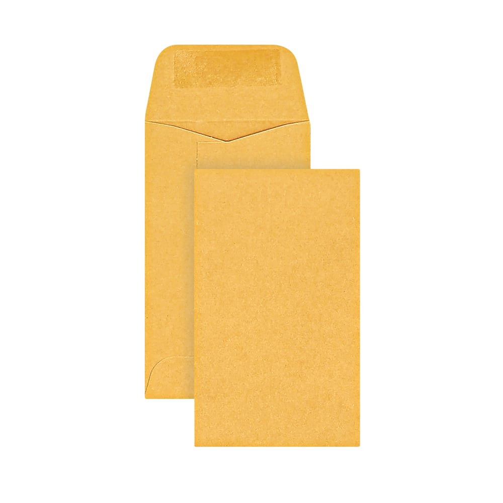 Office Depot Brand Coin Envelopes, 2-1/2in x 4-1/4in, Gummed Seal, Manila, Box Of 500