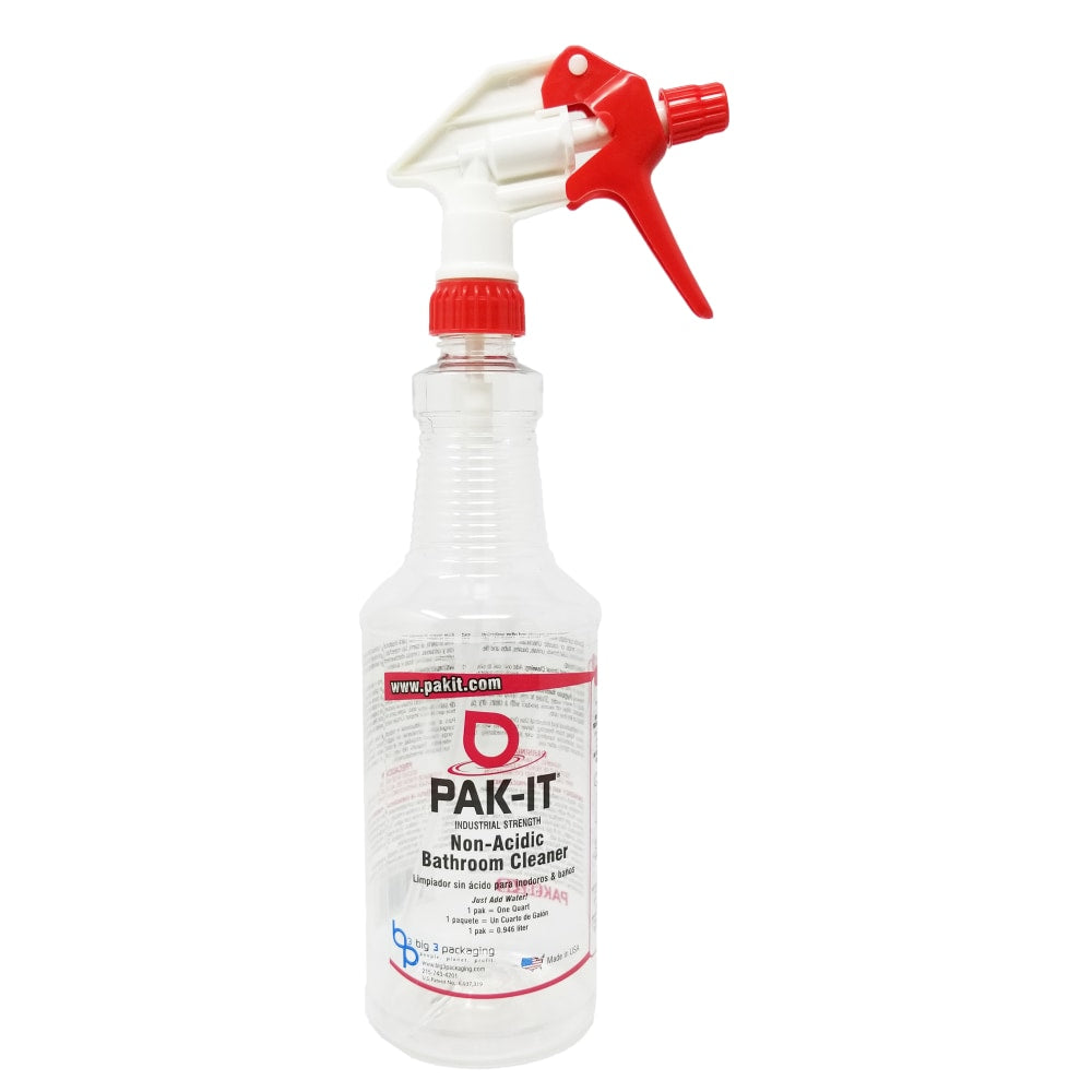 PAK-IT Color-Matching Trigger Spray Bottle, For Non-Acid Bathroom Cleaner, 32 Oz, Red