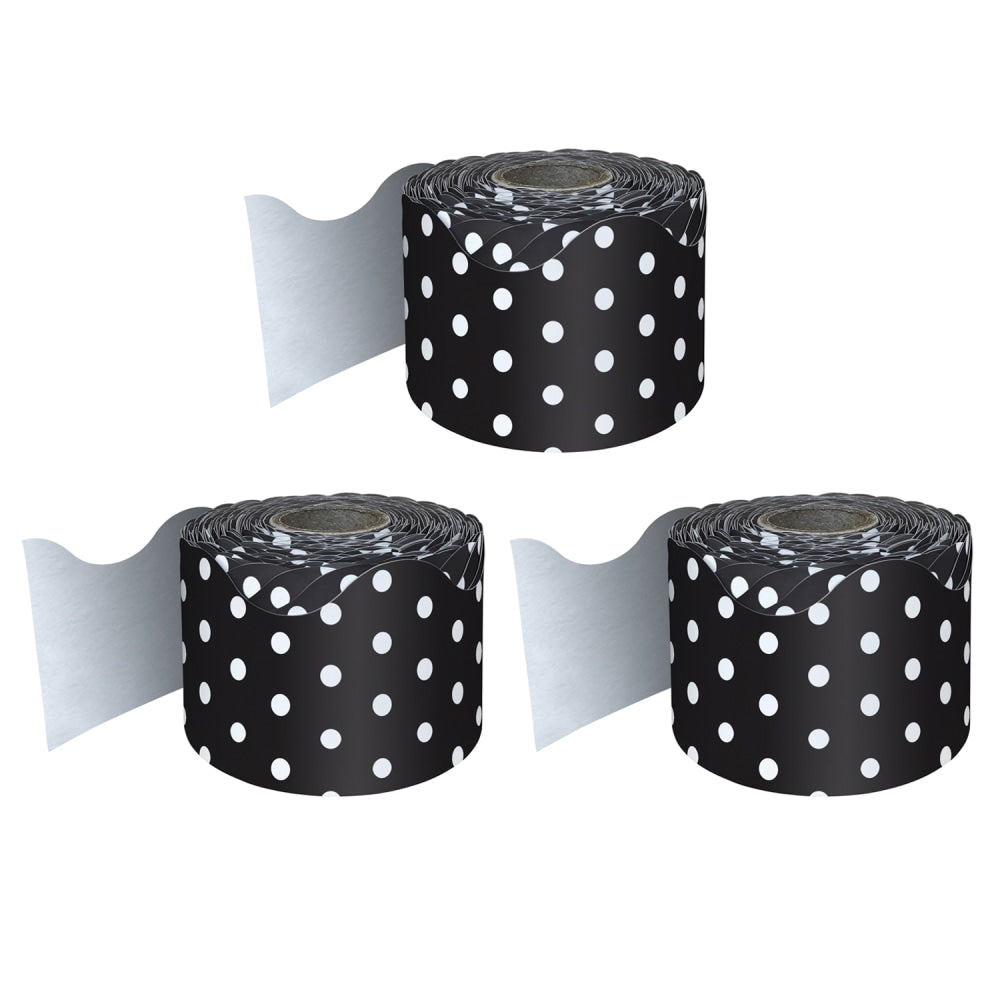 Carson Dellosa Education Rolled Scalloped Borders, Black/White Polka Dots, 65ft Per Roll, Pack Of 3 Rolls