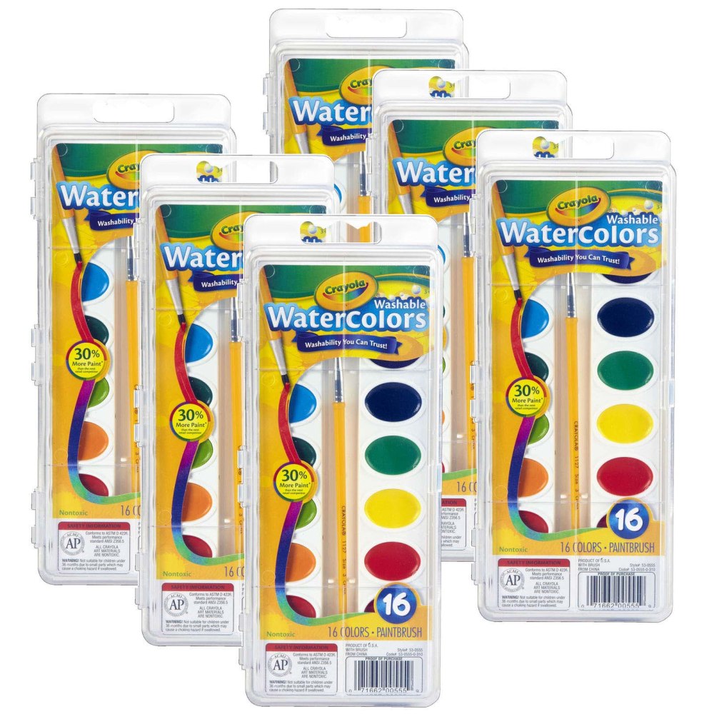 Crayola Watercolor Set, 1 Oz, Assorted Colors, 16 Paints Per Set, Pack Of 6 Sets