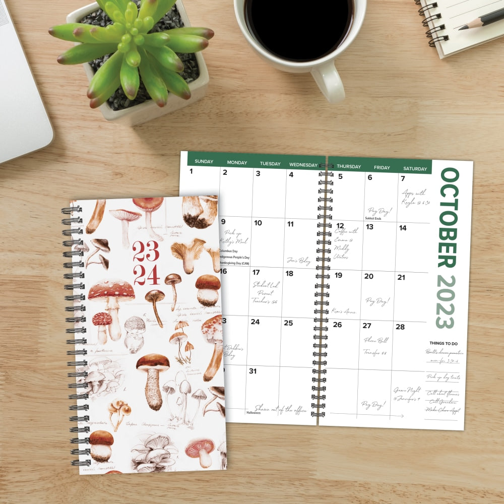 2023-2024 Willow Creek Press Academic Weekly/Monthly Spiral Planner, 4in x 6-1/2in, Mushroom Study, July 2023 To June 2024