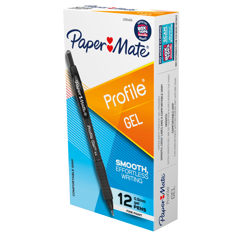 Paper Mate Gel Pen, Profile Retractable Pen, 0.5mm, Black, 12 Count