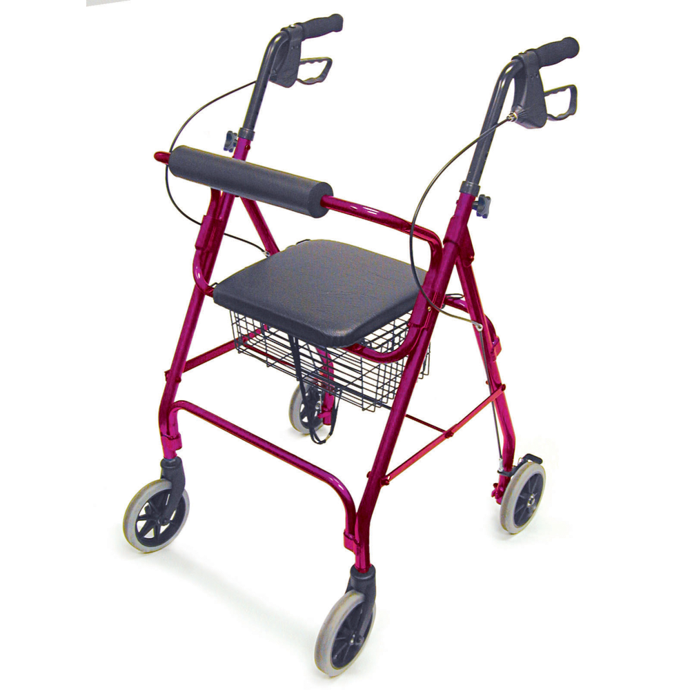 DMI Freedom Adjustable Aluminum Rollator Walker With Seat, 38in x 25in, Burgundy