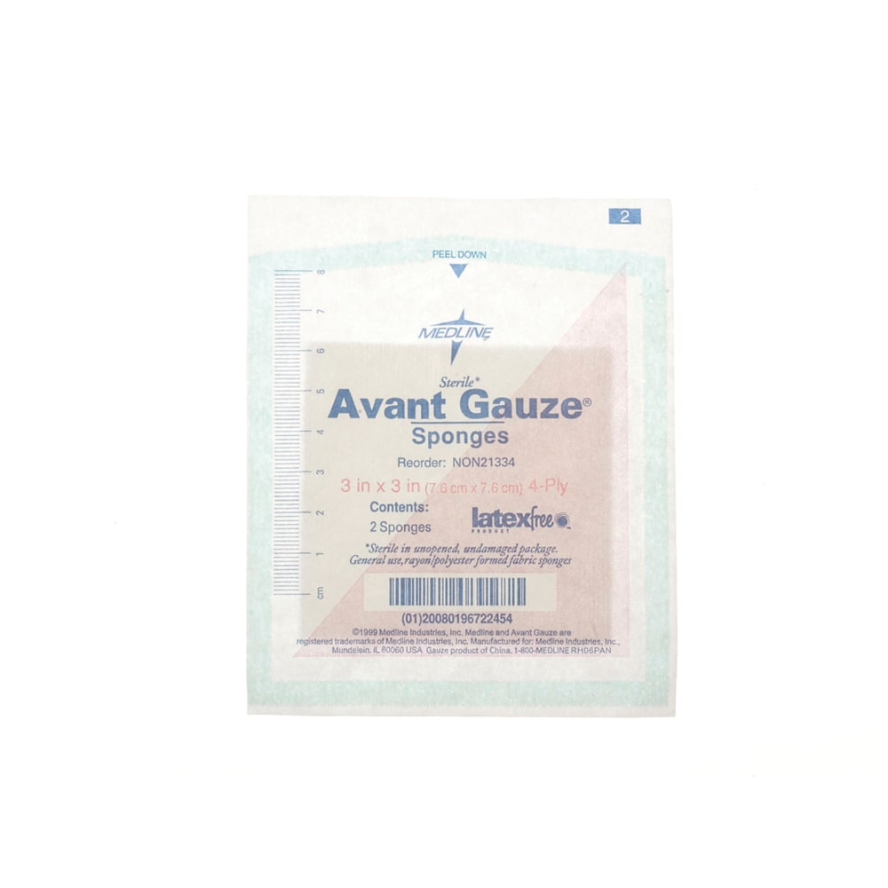 Medline Avant Gauze Non-Woven Sponges, 4-Ply, 3in x 3in, White, Box Of 40