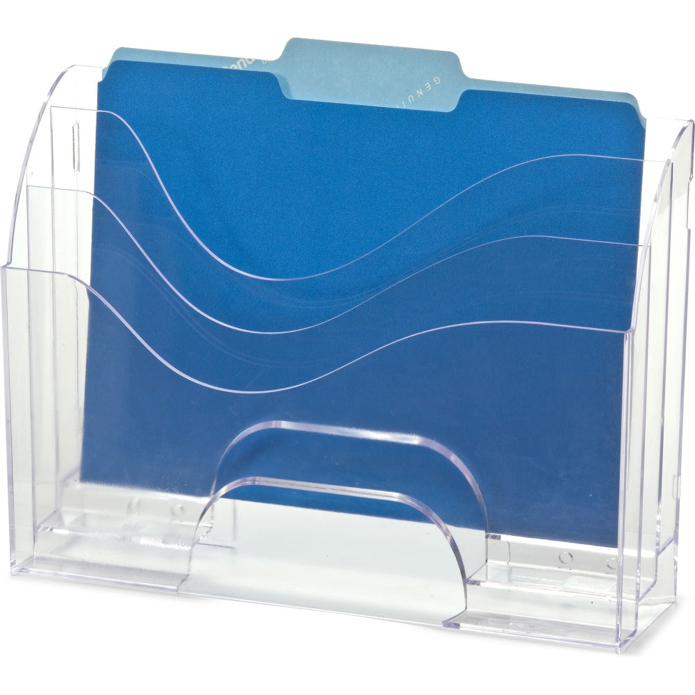 Officemate Clear Wave 2-way Desktop Organizer - 3 Compartment(s) - 3 Tier(s) - 11.3in Height x 13in Width x 3.6in Depth - Desktop - Clear - Plastic - 1 Each