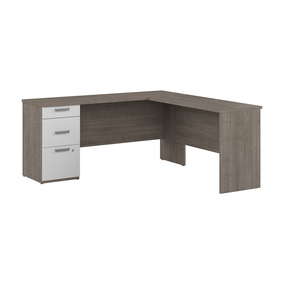 Bestar Ridgeley 65inW L-Shaped Corner Desk With Storage, Silver Maple/Pure White