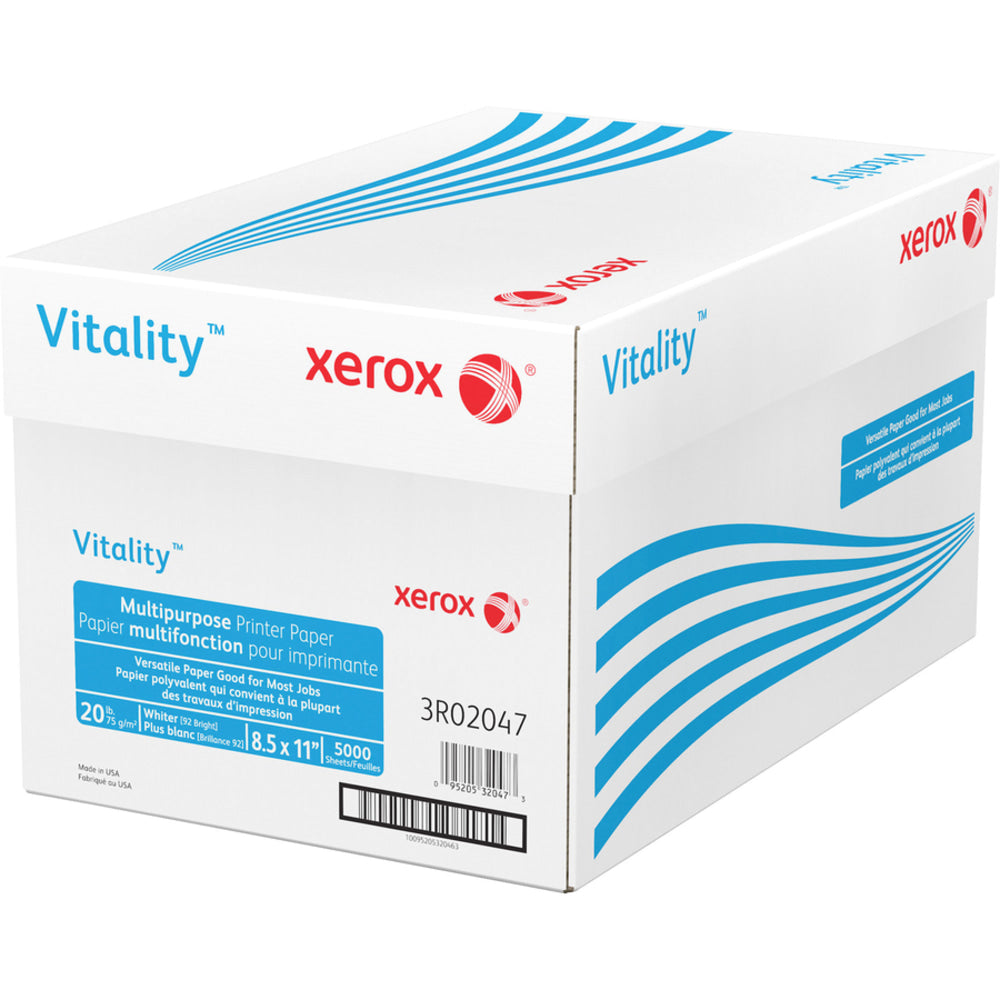 Xerox Vitality Printer & Copy Paper, White, Letter (8.5in x 11in), 5000 Sheets Per Case, 20 Lb, 92  Brightness, Case Of 10 Reams