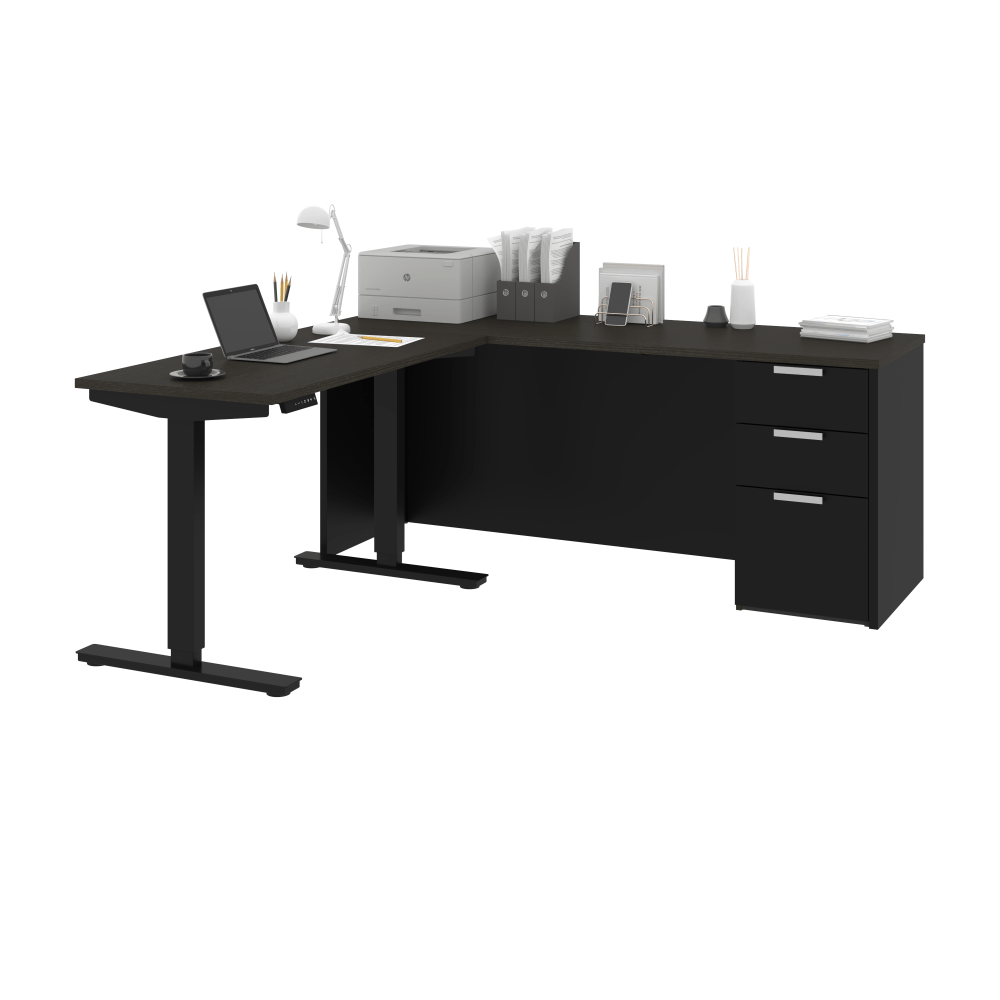 Bestar Pro-Concept Plus 72inW L-Shaped Standing Corner Desk With Pedestal, Deep Gray/Black