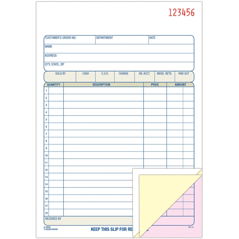 Adams Carbonless 3-Part Sales Book, 5 9/16in x 8 7/16in, Pack Of 50 Sets