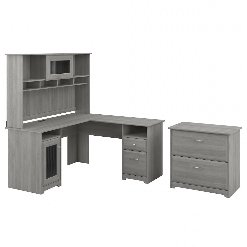 Bush Furniture Cabot 60inW L-Shaped Computer Desk With Hutch And Lateral File Cabinet, Modern Gray, Standard Delivery