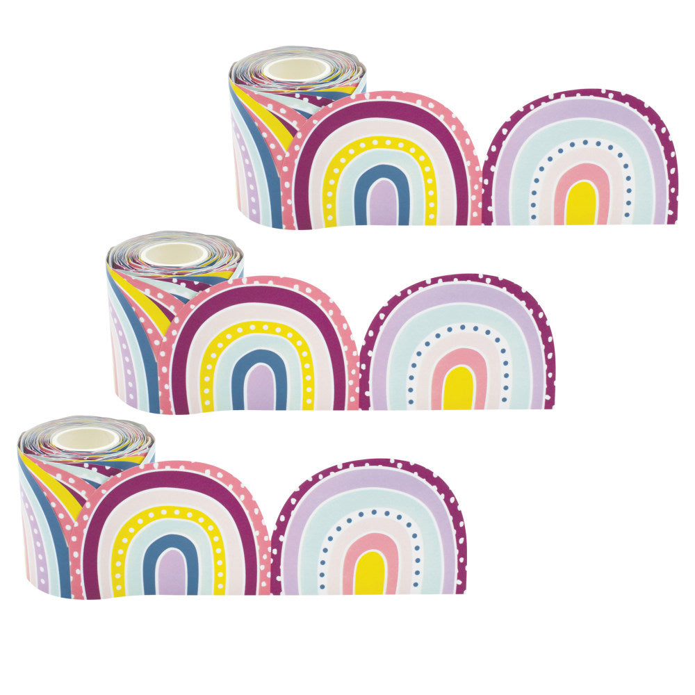 Teacher Created Resources Die-Cut Rolled Border Trim, Oh Happy Day Rainbows, 50' Per Roll, Set Of 3 Rolls