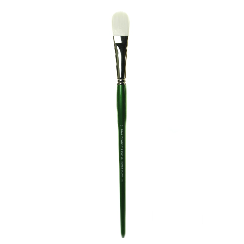 Princeton Synthetic Bristle Oil And Acrylic Paint Brush 6100, Size 12, Filbert Bristle, Synthetic, Green