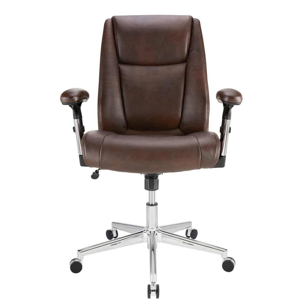 Realspace Densey Bonded Leather  Mid-Back Managers Chair, Brown/Black/Silver