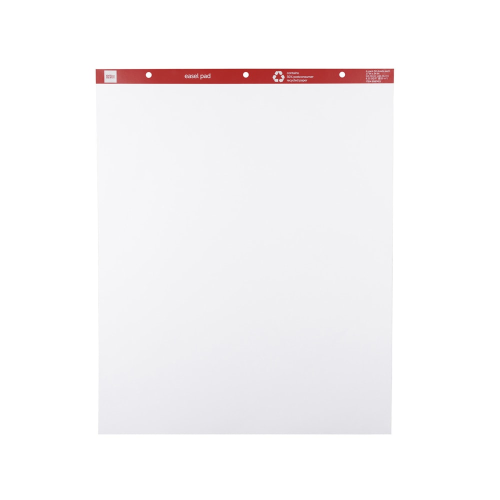 Office Depot Brand Easel Pads, 27in x 34in, 50 Sheets, 30% Recycled, White, Pack Of 4