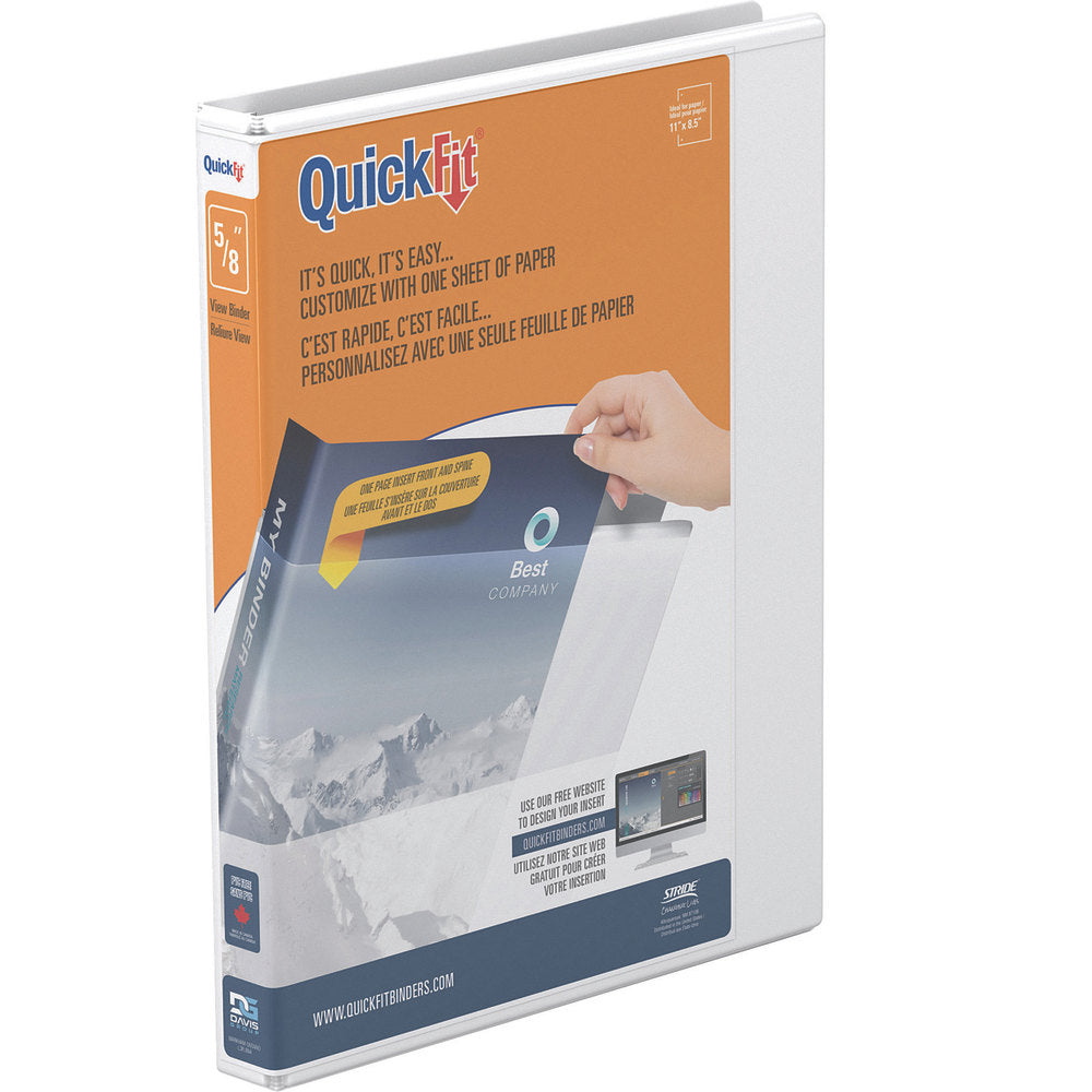 QuickFit View 3-Ring Binder, 5/8in Round Rings, 50% Recycled, White