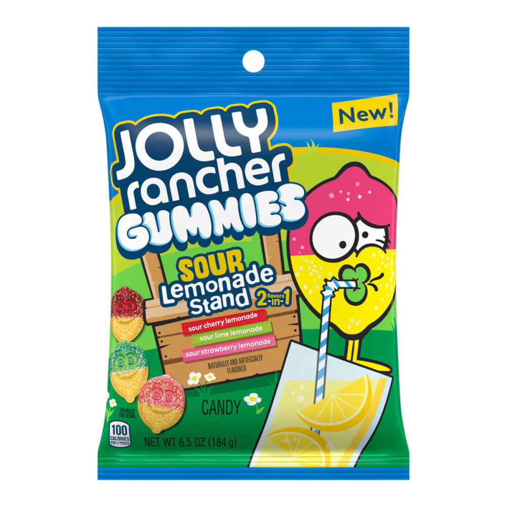 Jolly Rancher Sour Lemonade Stand Gummies Peg Bags, 6.5 Oz, Pack Of 12 Bags