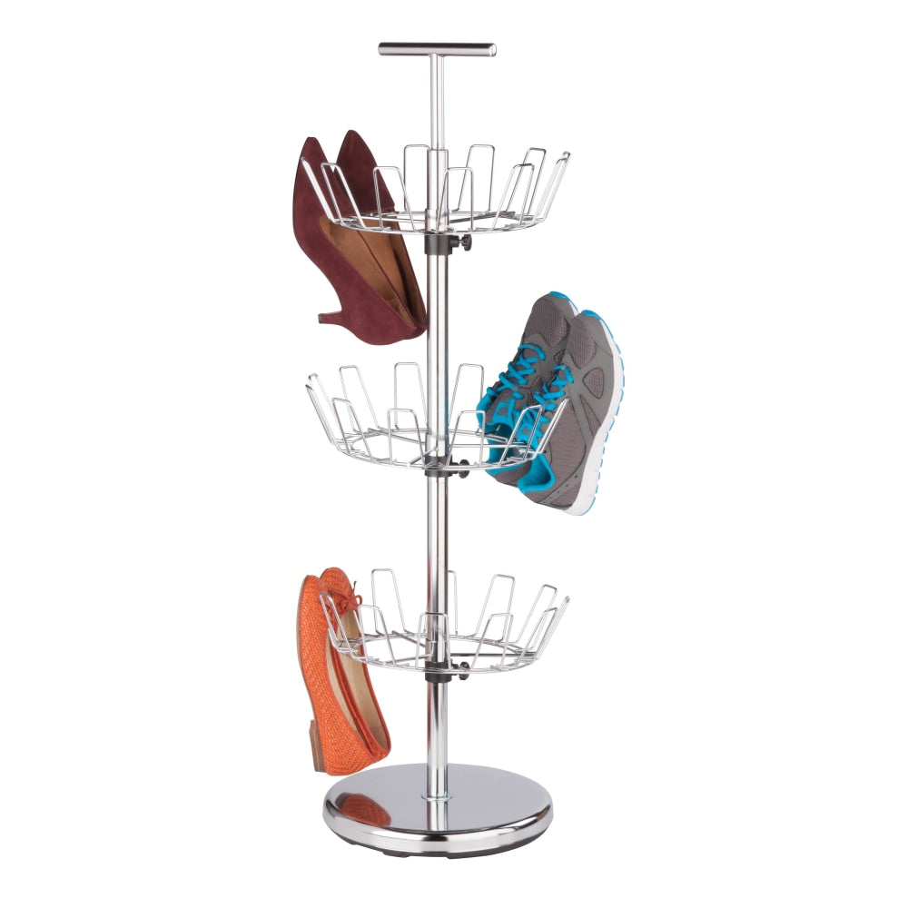 Honey-Can-Do 3-Tier Revolving Shoe Tree, 39 3/8inH x 11 1/2inW x 11 1/2inD, Chrome