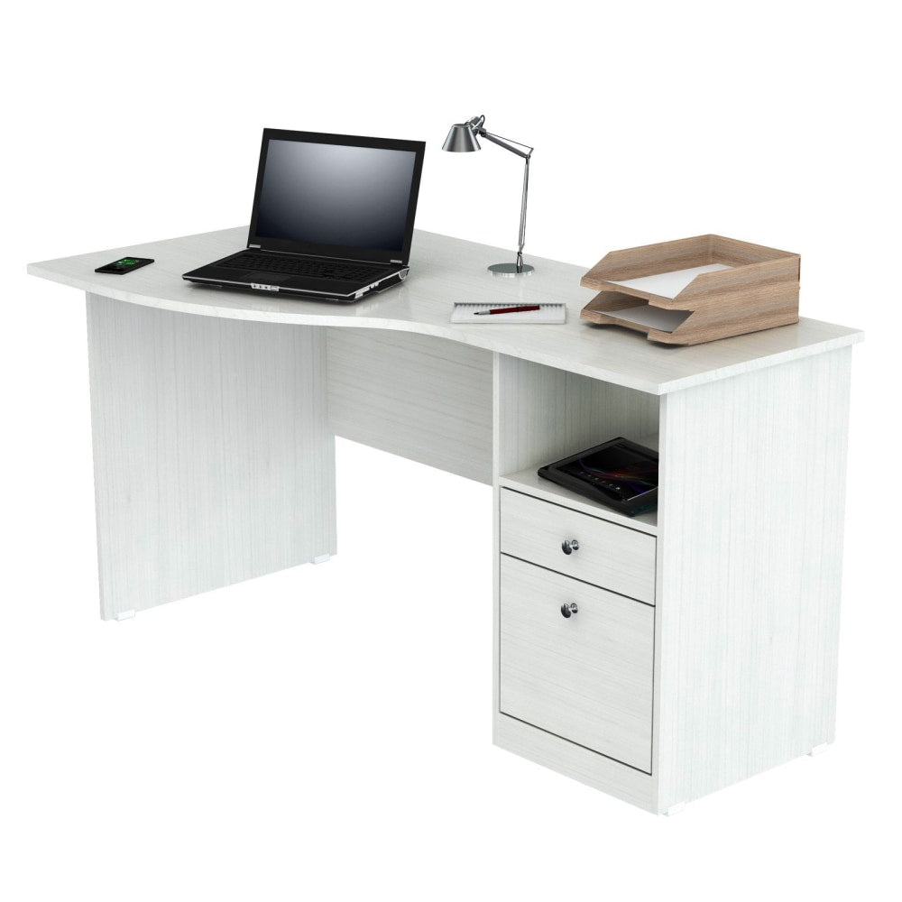 Inval Laura 55inW Curved Top Computer Desk, Laricina White