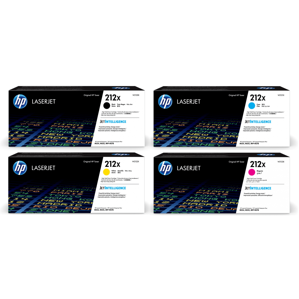 HP 212X Black; Cyan; Magenta; Yellow High Yield Toner Cartridges Combo, Pack Of 4, W2120X,W2121X,W2122X,W2123X