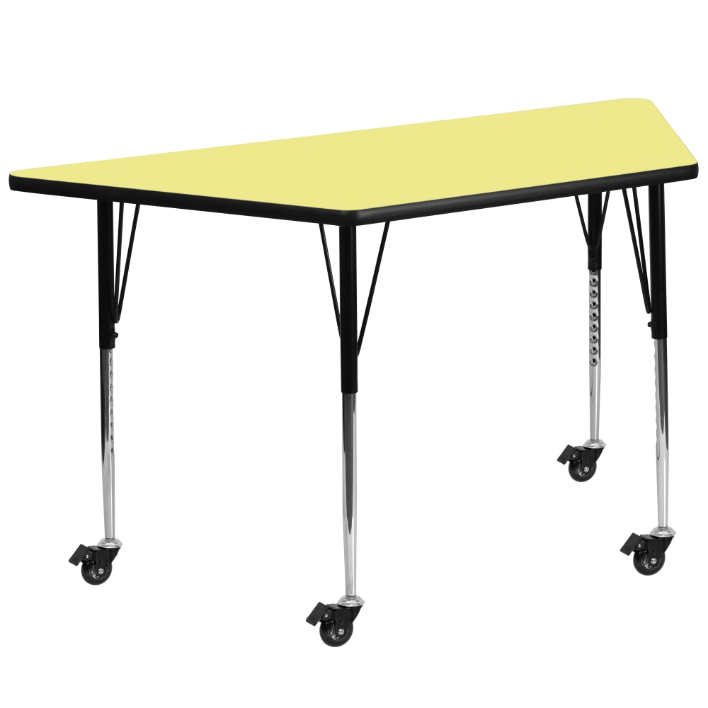 Flash Furniture Mobile Trapezoid Thermal Laminate Activity Table With Standard Height-Adjustable Legs, 30-3/8inH x 29inW x 57inD, Yellow