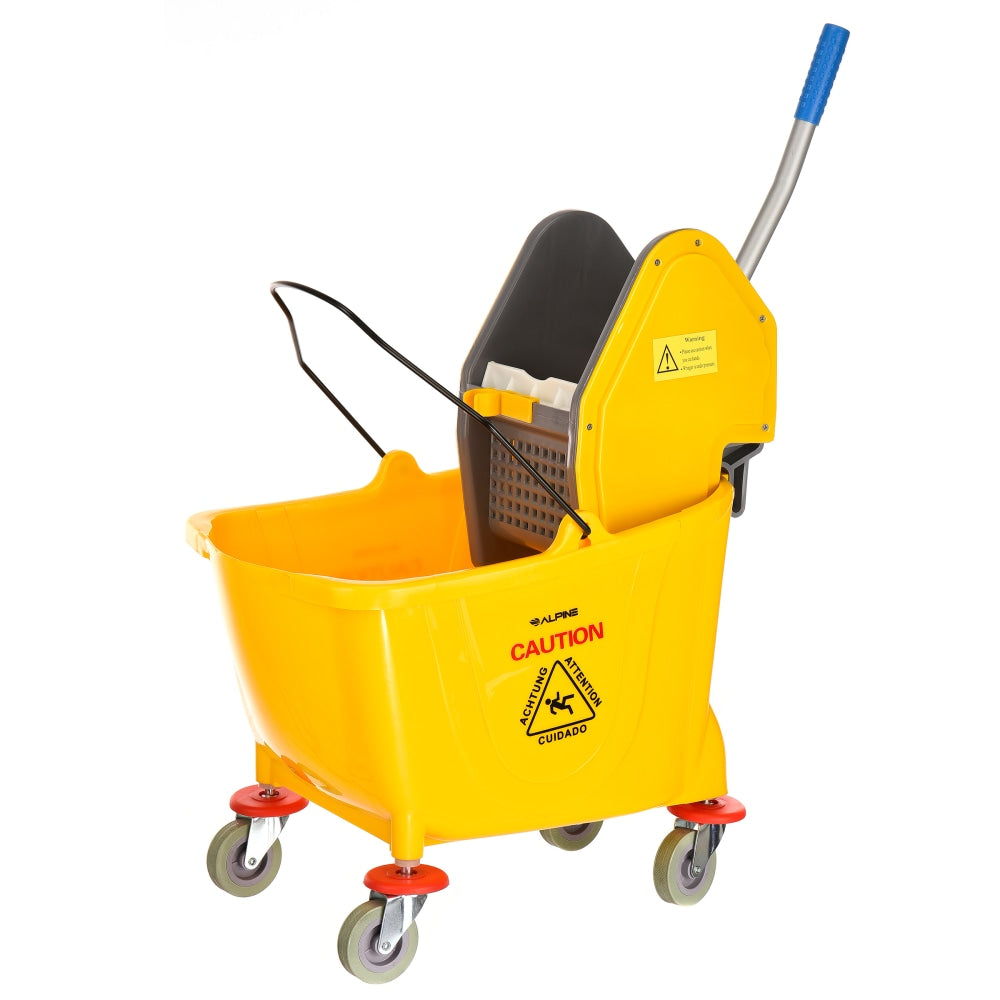 Alpine Industries 36-Quart Mop Buckets With Down Press Wringers, Yellow, Pack Of 2 Buckets