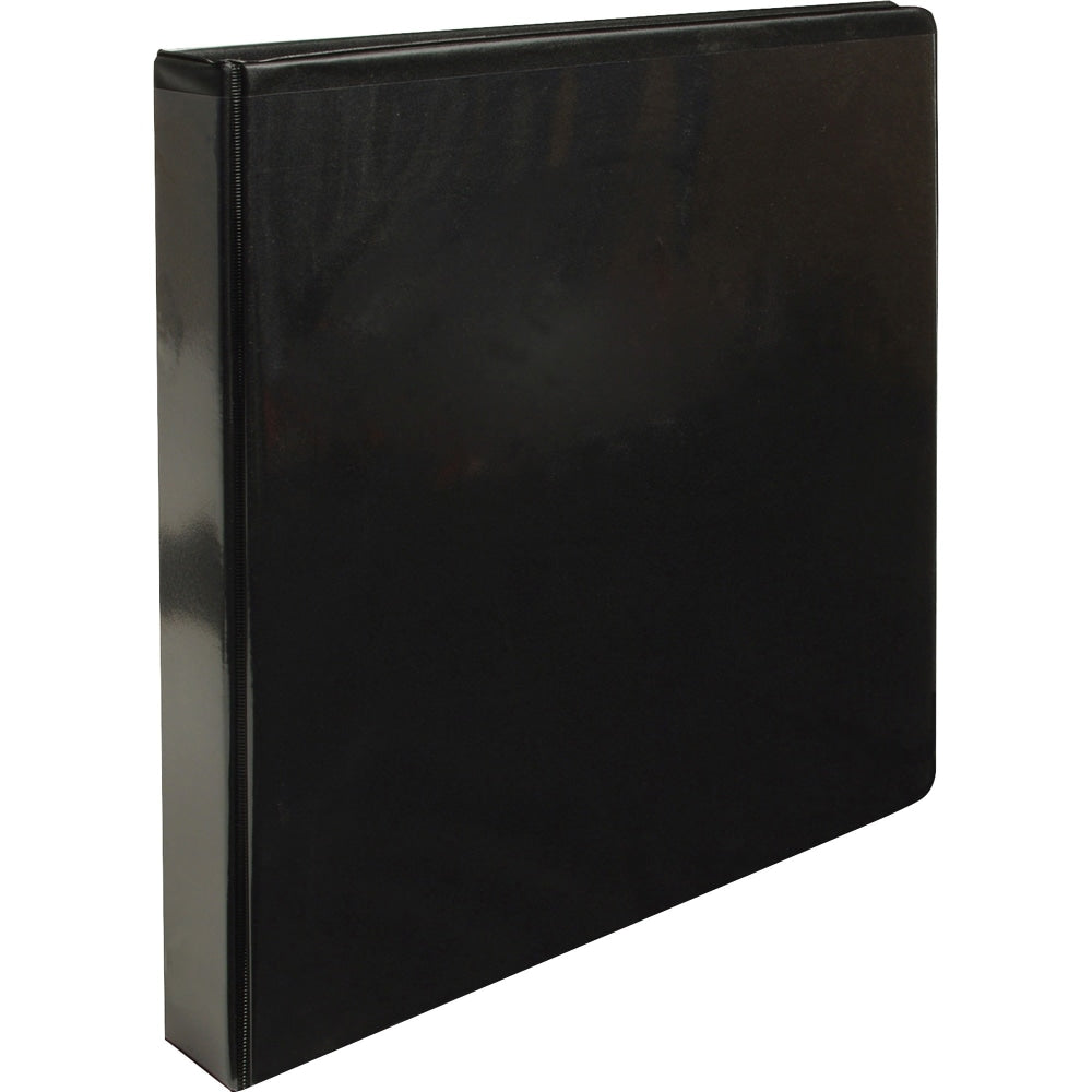 Business Source Round-ring View Binder - 1in Binder Capacity - Letter - 8 1/2in x 11in Sheet Size - Round Ring Fastener(s) - Internal Pocket(s) - Chipboard, Polypropylene - Black - Non-glare, Sturdy, Exposed Rivet, Durable, Clear Overlay - 12 / Carton