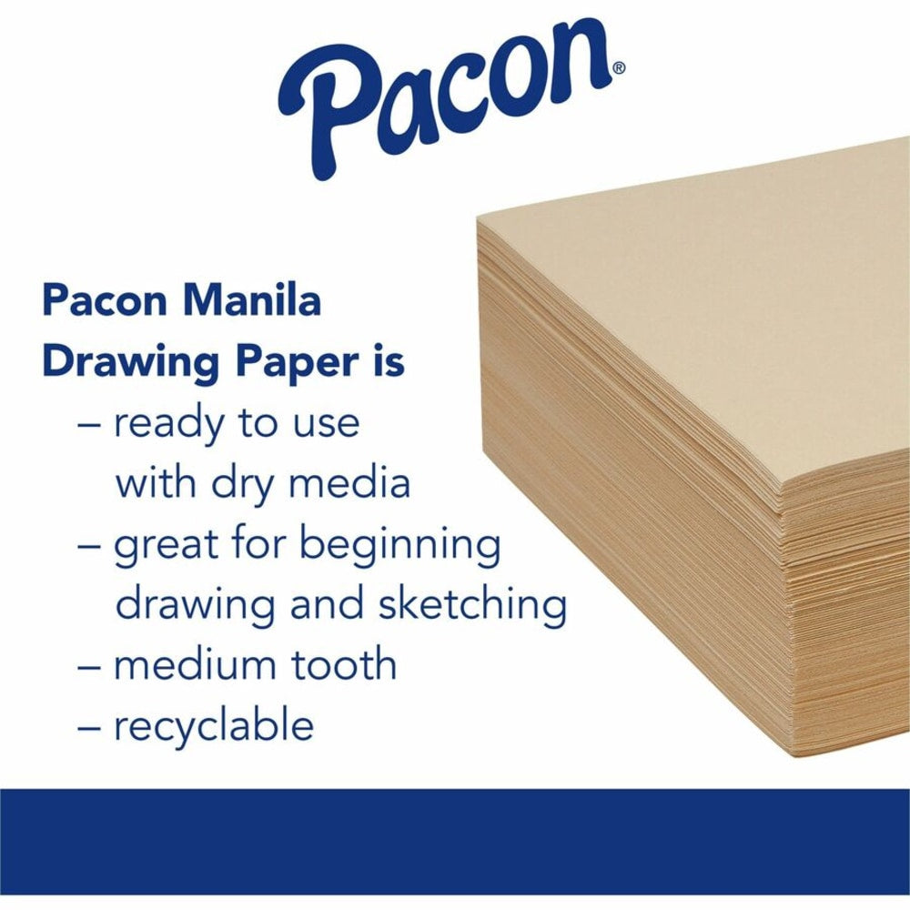 Pacon Drawing Paper Sheets - 500 Sheets - Plain - 18in x 24in - Manila Paper - Heavyweight - 500 / Ream