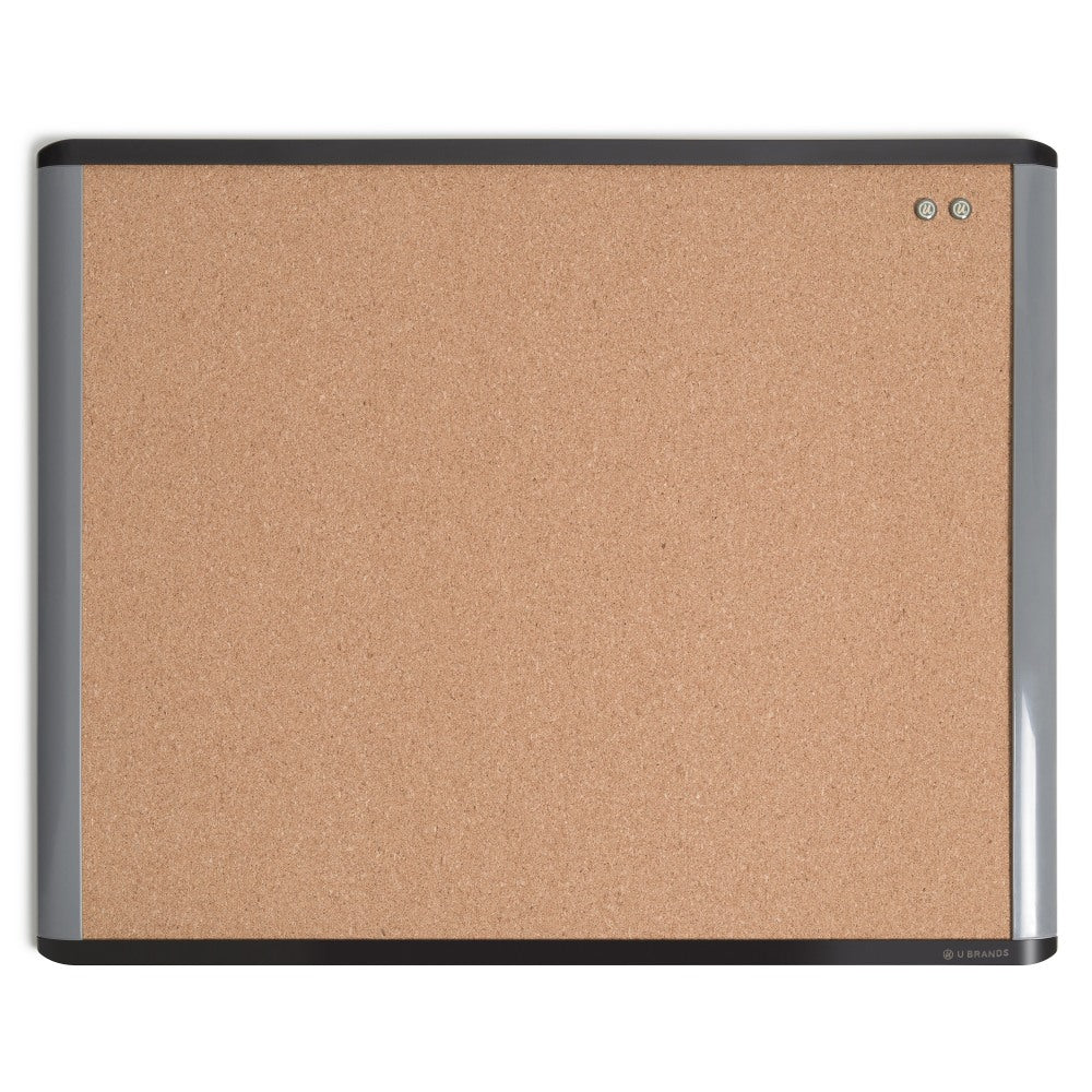 U Brands Mod Cork Bulletin Board, 16in x 20in, Natural, Gray Plastic Frame