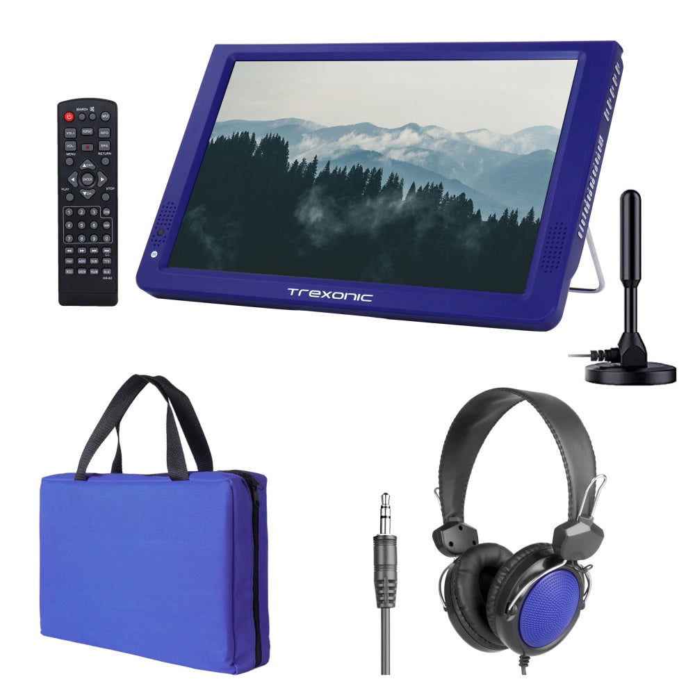 Trexonic Portable Rechargeable 14in LED TV With Amplified Antenna, Carry Bag And Headphones, Blue, 995117420M