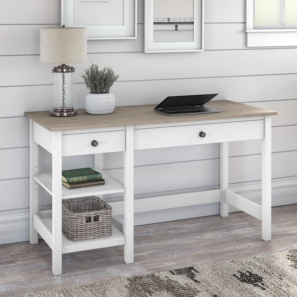 Bush Furniture Mayfield 54inW Computer Desk With Shelves, Pure White/Shiplap Gray, Standard Delivery