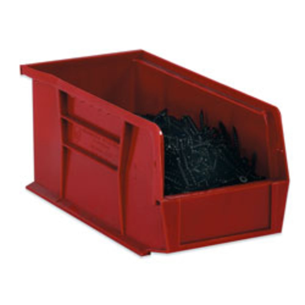 B O X Packaging Plastic Stackable Bin Boxes, Small Size, 7 3/8in x 4 1/8in x 3in, Red, Case Of 24