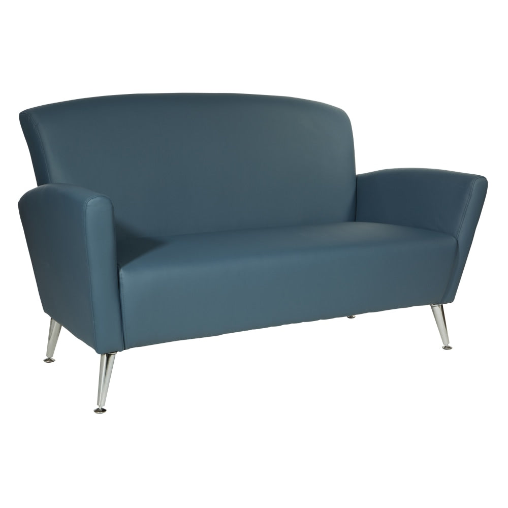 Office Star Leather Loveseat, Blue/Chrome