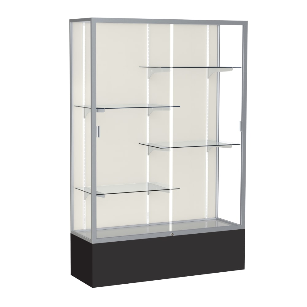 Waddell Spirit 4-Shelf Floor Display Case, 72inH x 48inW x 16inD, Black Base/Satin Finish