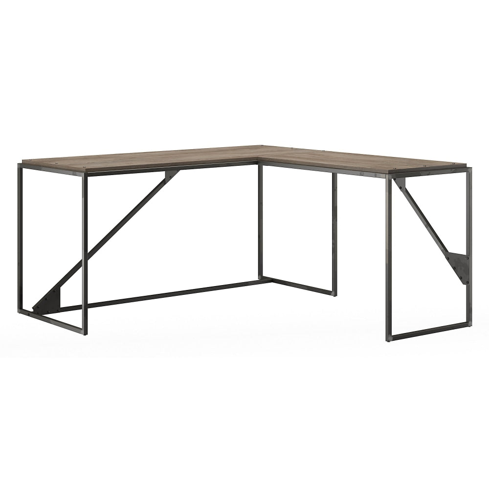 Bush Business Furniture Refinery 62inW L-Shaped Industrial Corner Desk With Return, Rustic Gray/Charred Wood, Standard Delivery