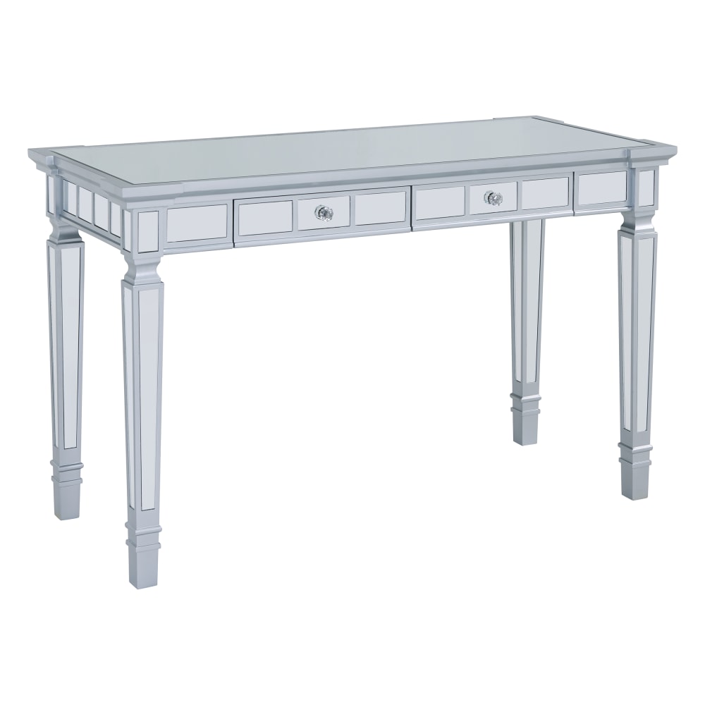 SEI Furniture Glenview Mirrored 2-Drawer 47inW Writing Desk, Matte Silver