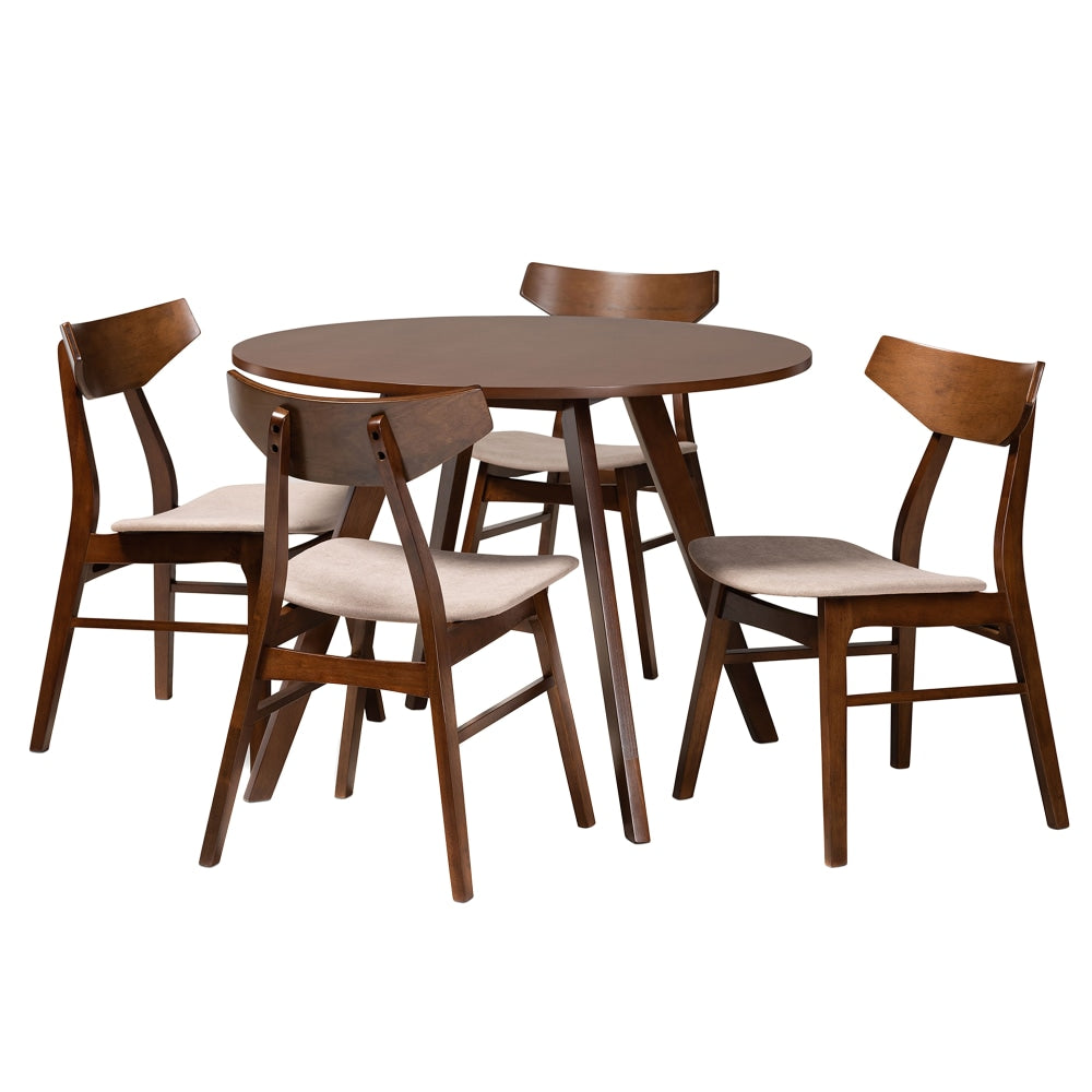 Baxton Studio Timothy Dining Set, 29-1/2inH x 39-7/16inW x 39-7/16inD, Light Beige/Walnut Brown