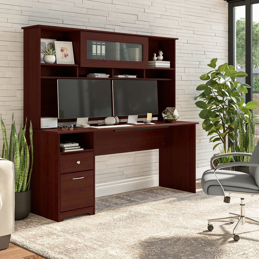 Bush Furniture Cabot 72inW Computer Desk With Hutch And Drawers, Harvest Cherry, Standard Delivery