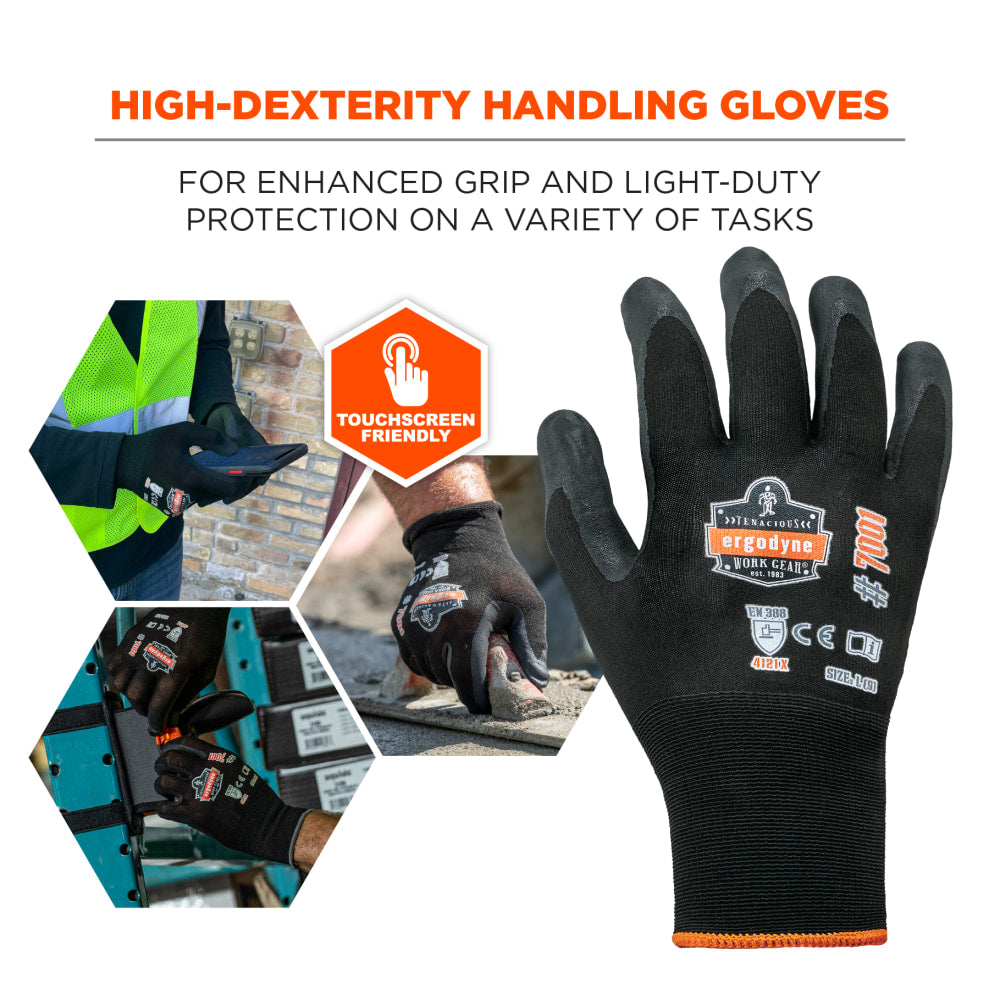 Ergodyne ProFlex 7001 Nitrile-Coated Nylon Gloves, Extra Small, Black