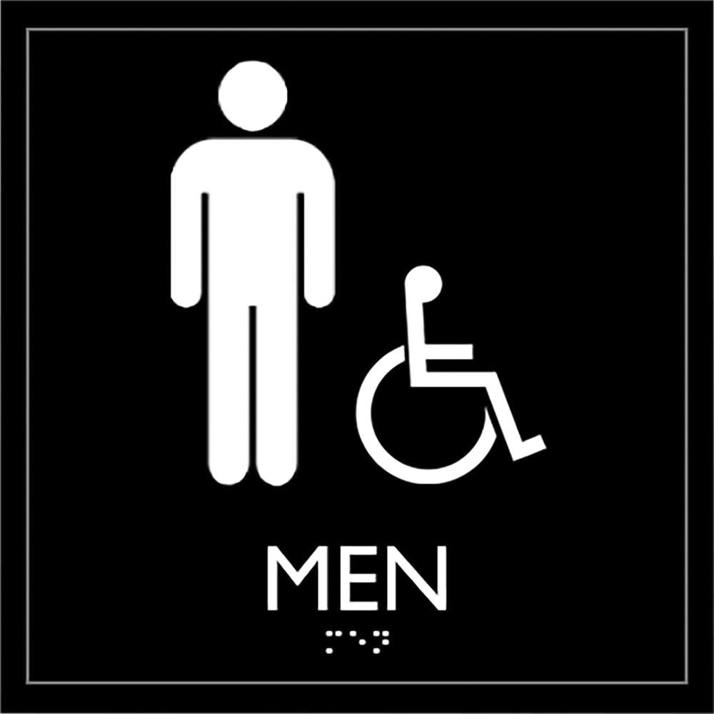 Lorell Mens Handicap Restroom Sign - 1 Each - mens restroom/wheelchair accessible Print/Message - 8in Width x 8in Height - Square Shape - Surface-mountable - Easy Readability, Injection-molded - Restroom, Architectural - Plastic - Black, Black