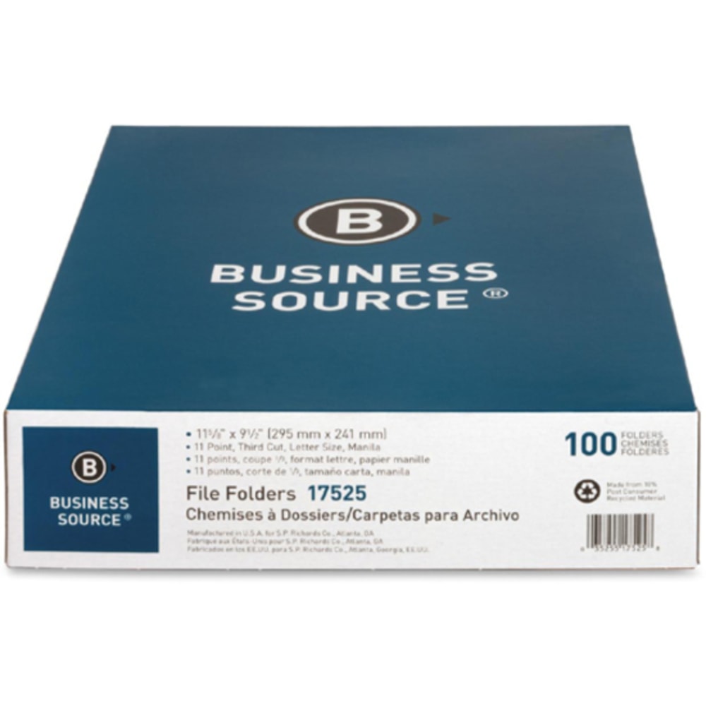 Business Source1/3-Cut Tab Folders, 3/4in Expansion, Letter Size, Manila, Box Of 100 Folders