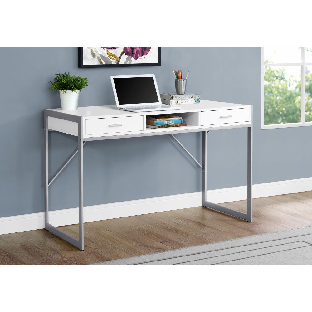 Monarch Specialties 48inW Computer Desk With Drawers, White/Silver