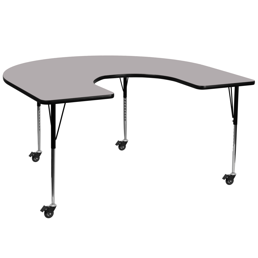 Flash Furniture Mobile 66inW Horseshoe Thermal Laminate Activity Table With Standard Height-Adjustable Legs, Gray