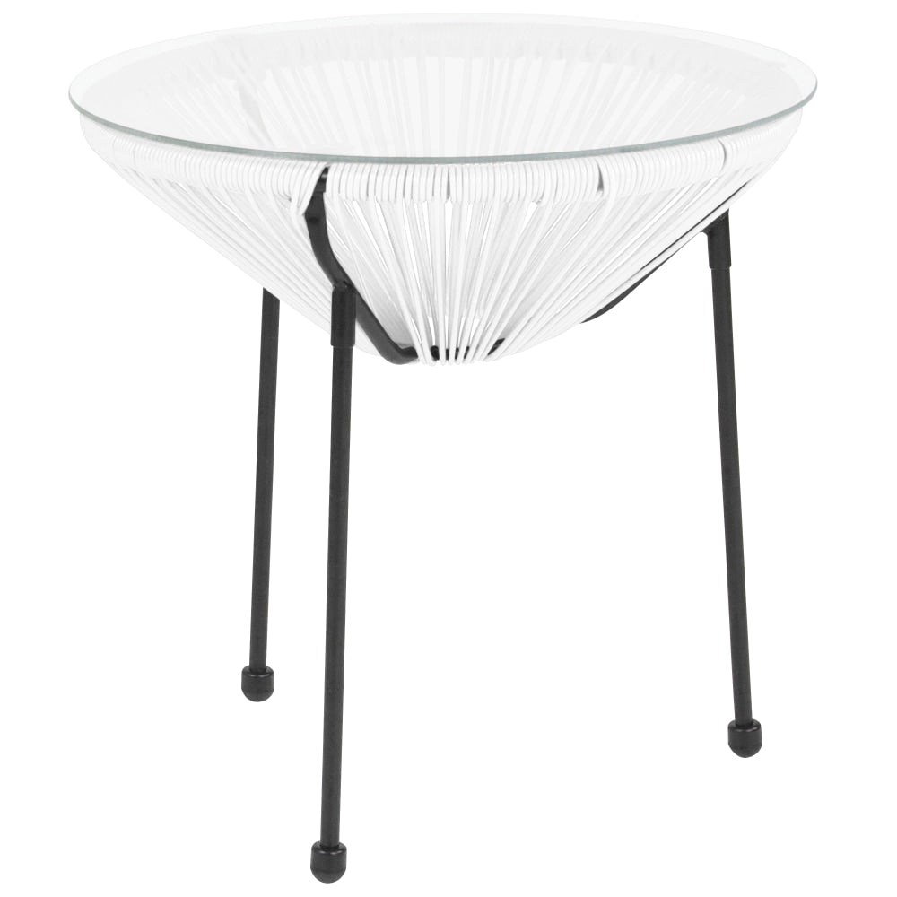 Flash Furniture Rattan Bungee Table With Glass Top, White/Black