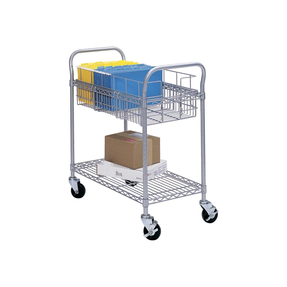 Safco Wire Mail Cart, 38 1/2inH x 26 3/4inW x 18 3/4inD, Metallic Gray