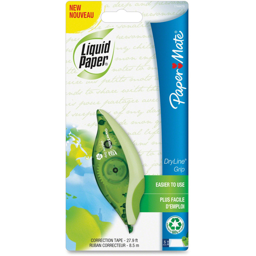 Paper Mate Liquid Paper DryLine Grip 67% Recycled Correction Tape, 1 Line x 335