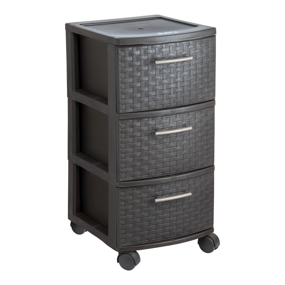 Inval Poly 3-Drawer Rolling Storage Cart, 26in x 12 5/8in x 15in, Espresso