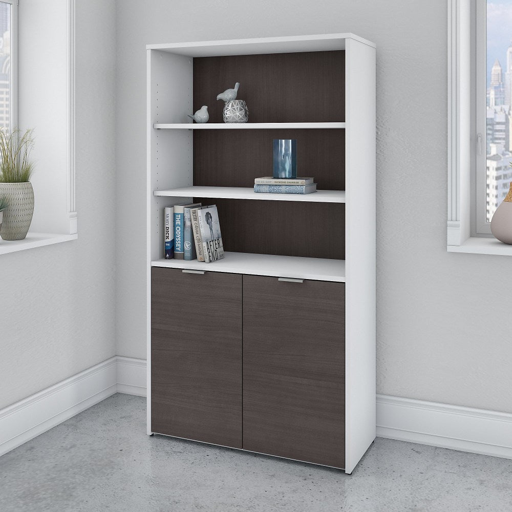 Bush Business Furniture Jamestown 67inH 5-Shelf Bookcase With Doors, Storm Gray/White, Standard Delivery