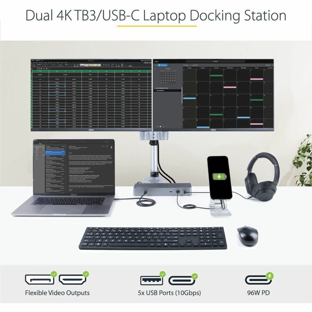 StarTech.com Thunderbolt 3 Dock w/USB-C Host Compatibility - Dual 4K 60Hz DP 1.4 or HDMI TB3/USB-C Docking Station