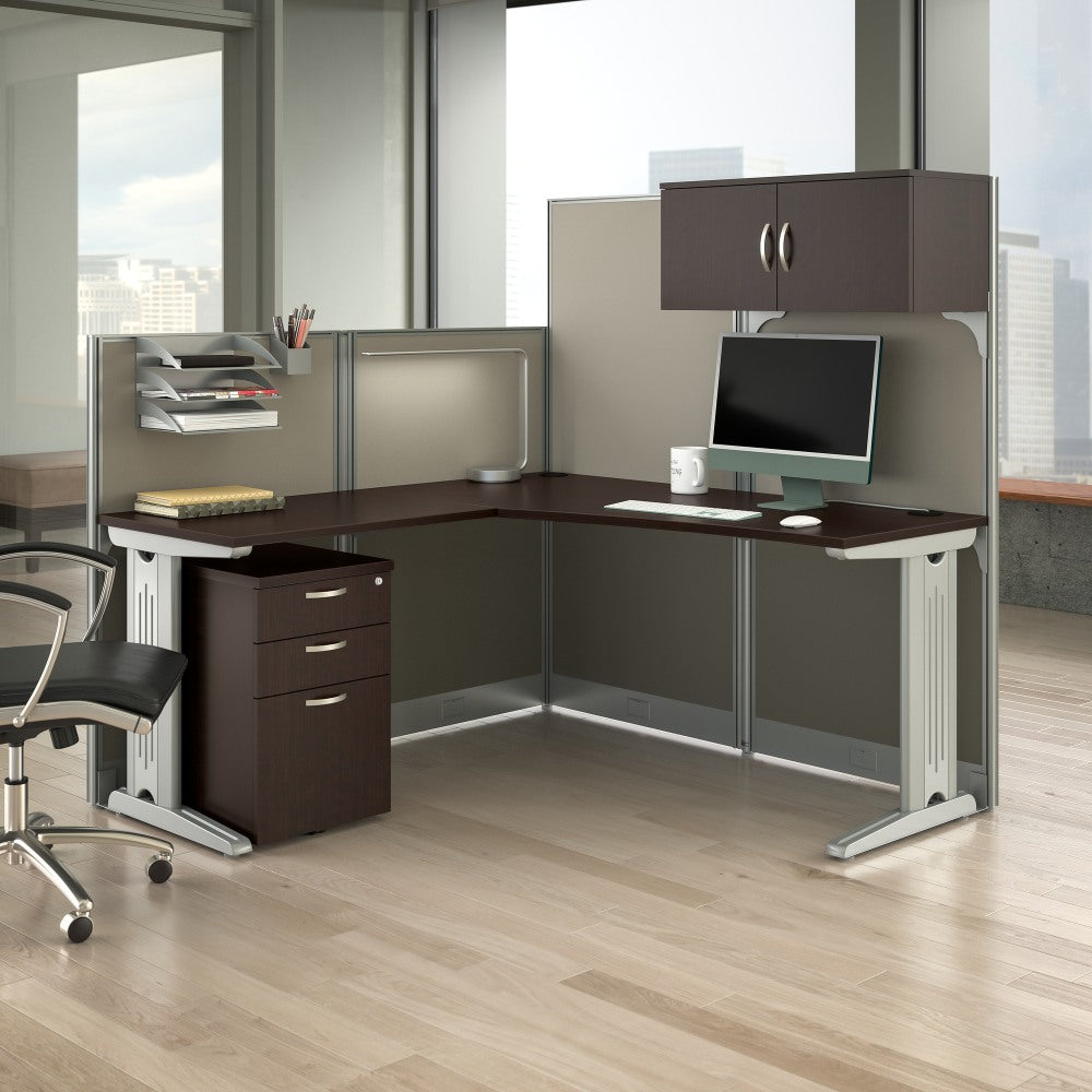 Bush Business Furniture Office In An Hour L Workstation With Storage & Accessory Kit, Mocha Cherry Finish, Standard Delivery