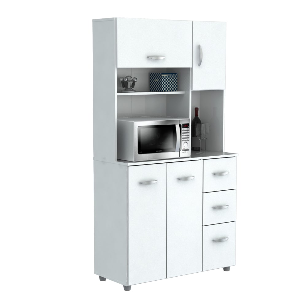 Inval Storage Cabinet With Microwave Stand, 6 Shelves, 66inH x 35inW x 15inD, Laricina White